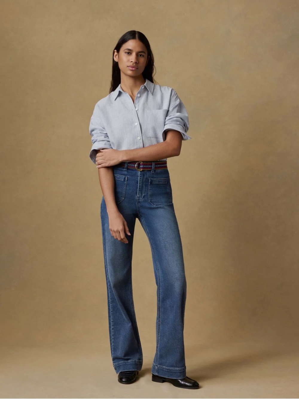 Faherty Stretch Terry High Rise Patch Pocket Wide Leg Jeans